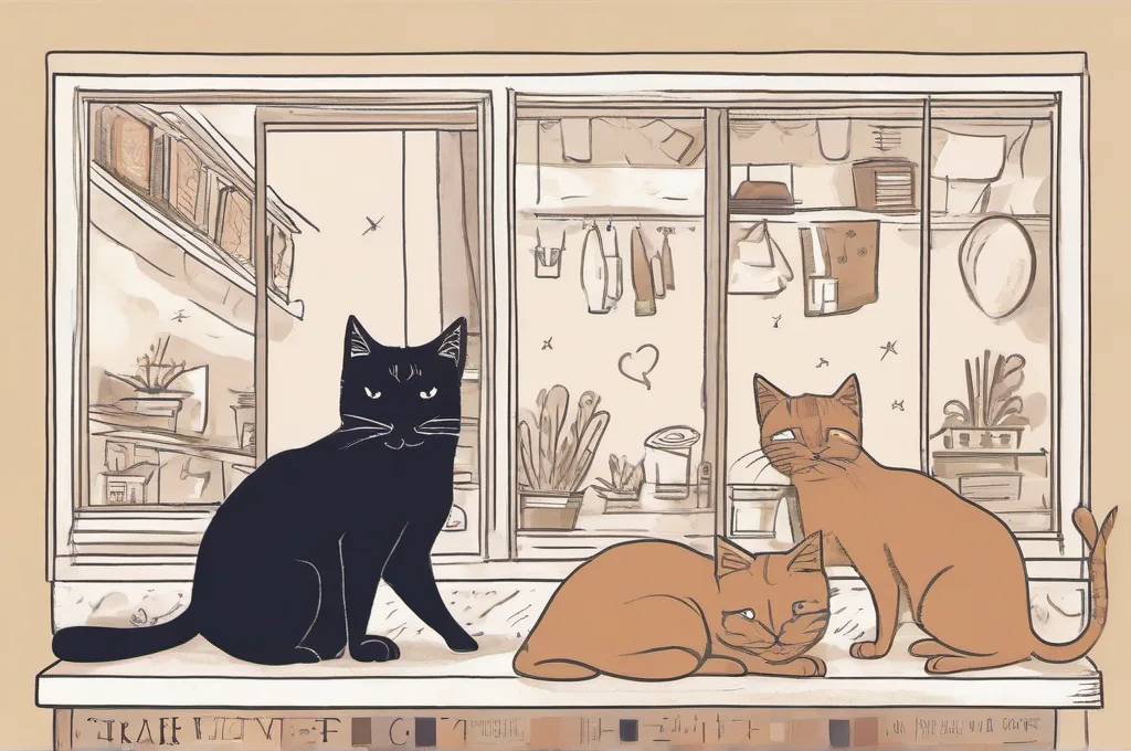 Original watercolor paintings on textured paper: a cat stars in each scene, interacting with workplace products such as parcel tape, shelving, cleaning caddies, desks, and retail fixtures, with visible pigment grain, soft edges, warm paper tones, and diffused daylight; no brand lettering, logos, or product screenshots.: How to Implement a Daily Floor Cleaning Routine for Small Retail Spaces