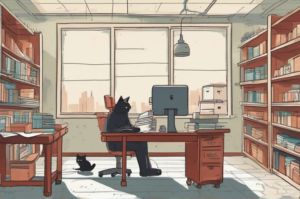Original watercolor paintings on textured paper: a cat stars in each scene, interacting with workplace products such as parcel tape, shelving, cleaning caddies, desks, and retail fixtures, with visible pigment grain, soft edges, warm paper tones, and diffused daylight; no brand lettering, logos, or product screenshots.: Top 5 Ergonomic Office Chairs for Small-Business Budgets