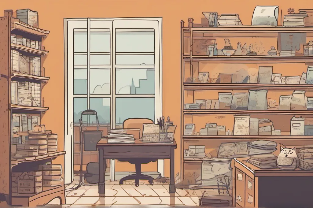 Original watercolor paintings on textured paper: a cat stars in each scene, interacting with workplace products such as parcel tape, shelving, cleaning caddies, desks, and retail fixtures, with visible pigment grain, soft edges, warm paper tones, and diffused daylight; no brand lettering, logos, or product screenshots.: Top 5 Shipping Scales for Parcel Order Desks